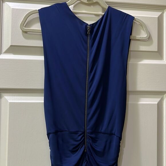 Alice + Olivia Women XS Stretchy Cowl Neck Form fitting Navy Blue Cocktail Dress - Picture 12 of 16